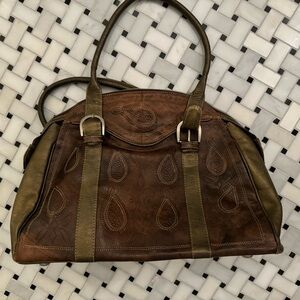 Leaders in Brown Leather doctor bag satchel Made in Paraguay Embossed VGUC